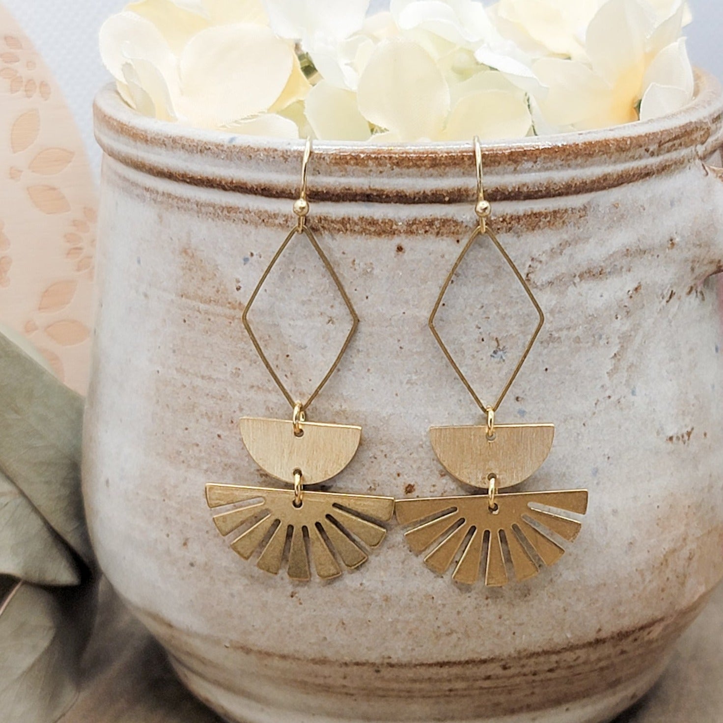 Gold Textured Geometric Dangles, Nicki Lynn Jewelry 