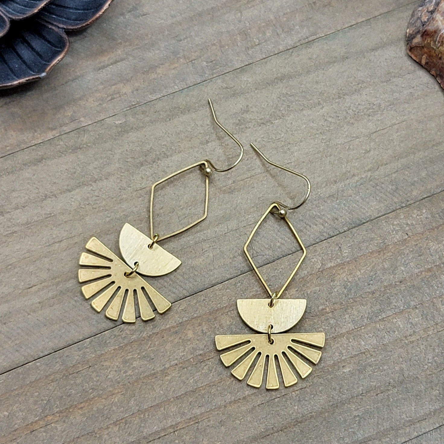 Gold Textured Geometric Dangles, Nicki Lynn Jewelry 