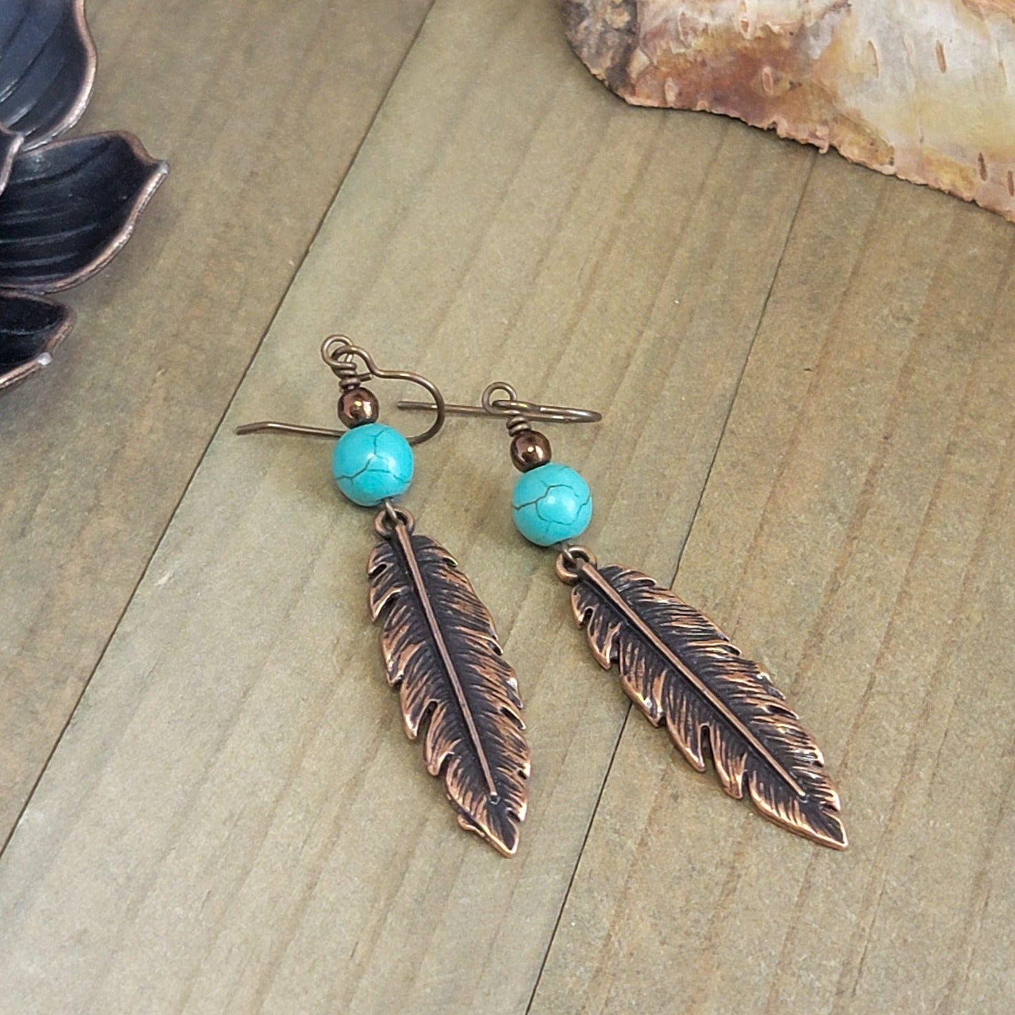 Copper leaf deals earrings