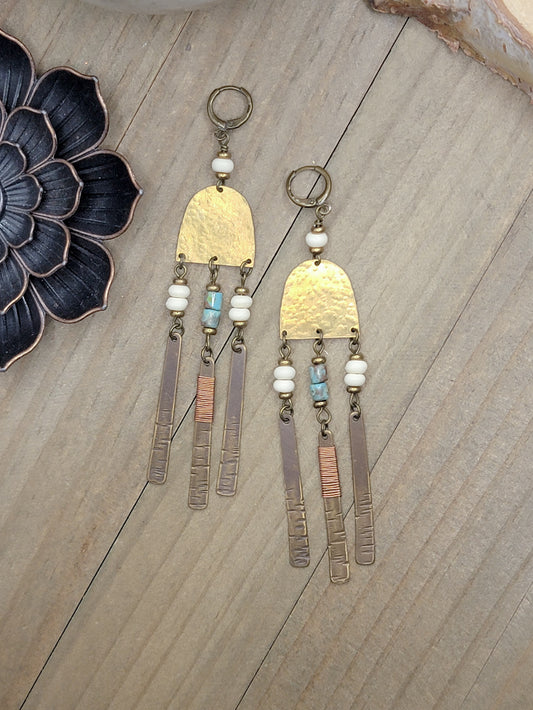 Mixed Metal Long Statement Earrings, Nicki Lynn Jewelry 