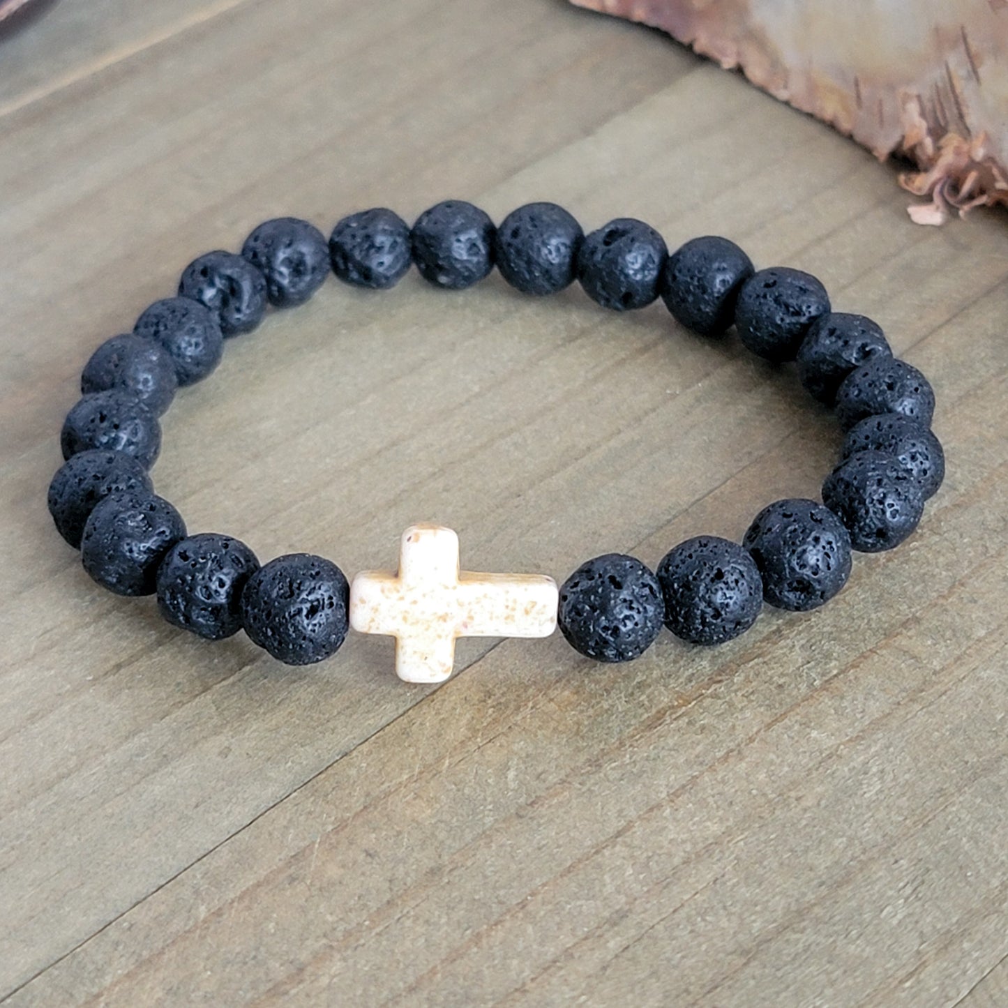 Men's Lava Stone and Cross Bracelet, Nicki Lynn Jewelry 