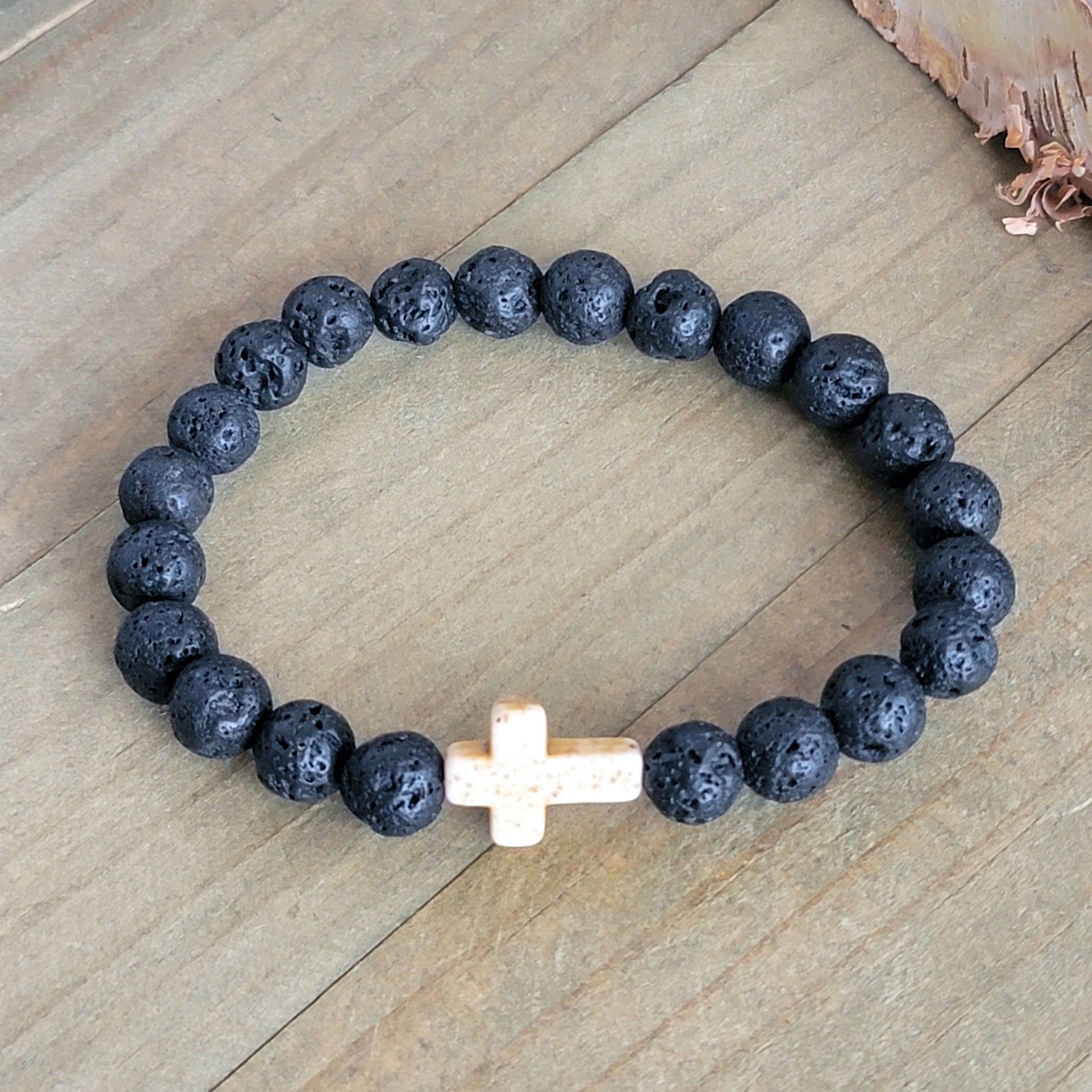 Men's Lava Stone and Cross Bracelet, Nicki Lynn Jewelry 