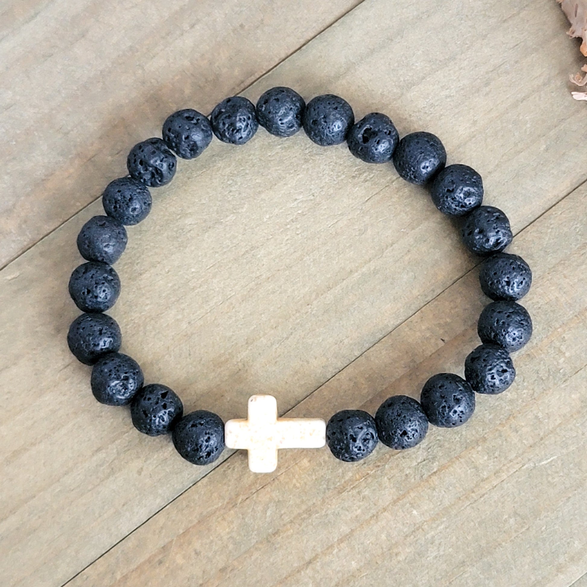 Men's Lava Stone and Cross Bracelet, Nicki Lynn Jewelry 