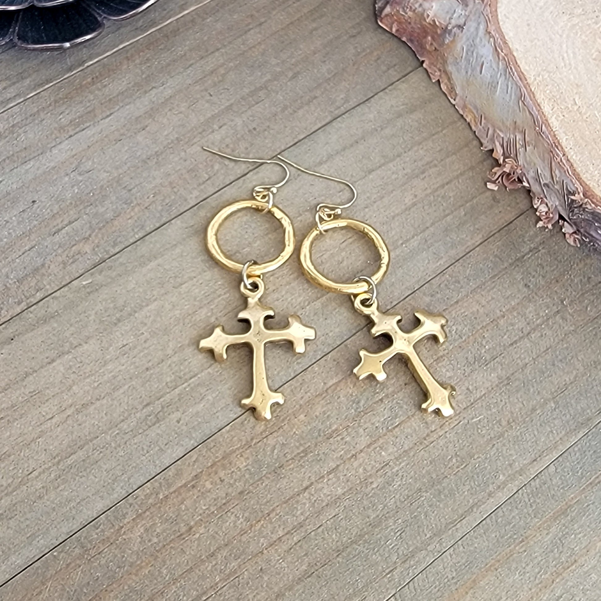 Chunky Gold Cross Dangle Earrings, Nicki Lynn Jewelry 