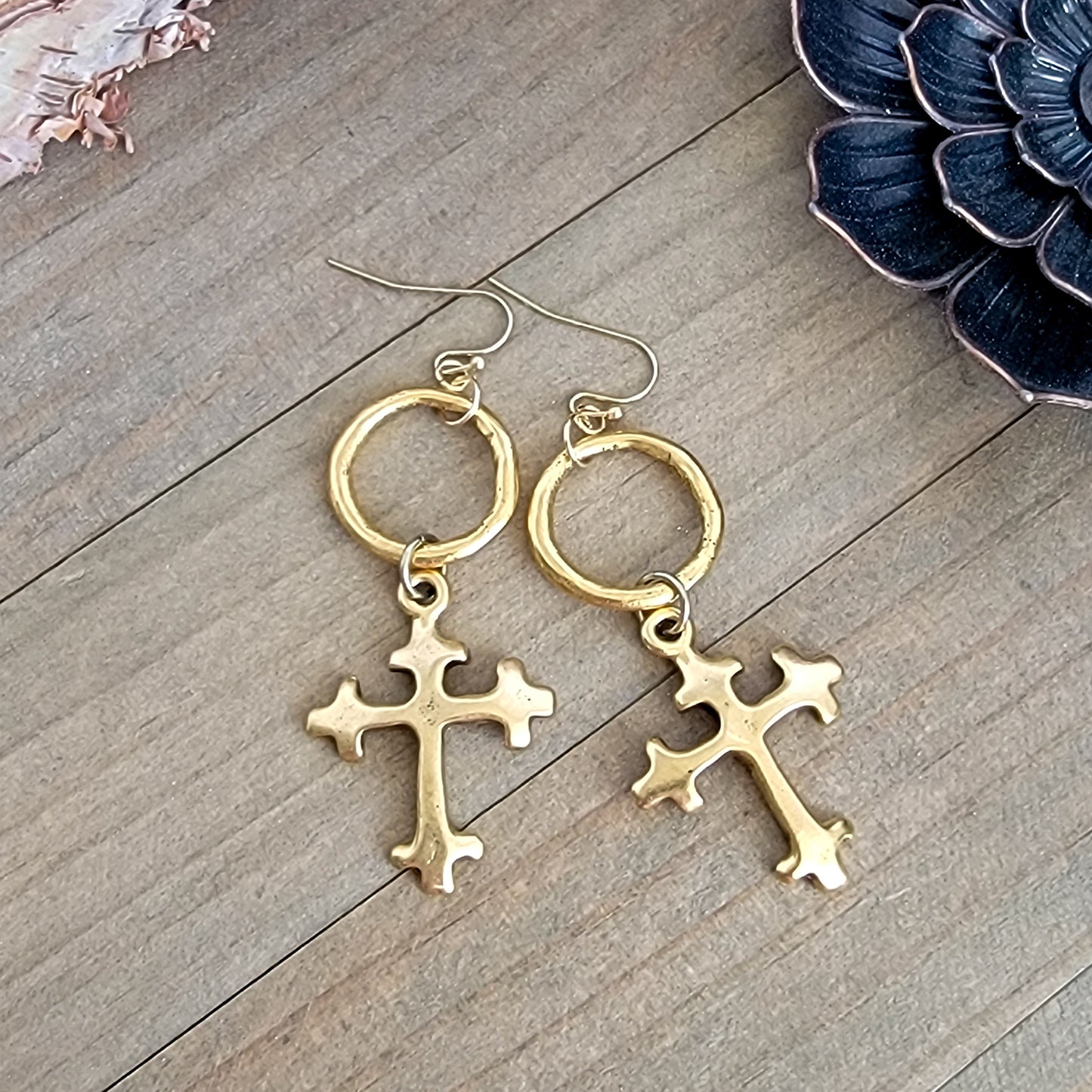 Chunky Gold Cross Dangle Earrings, Nicki Lynn Jewelry 