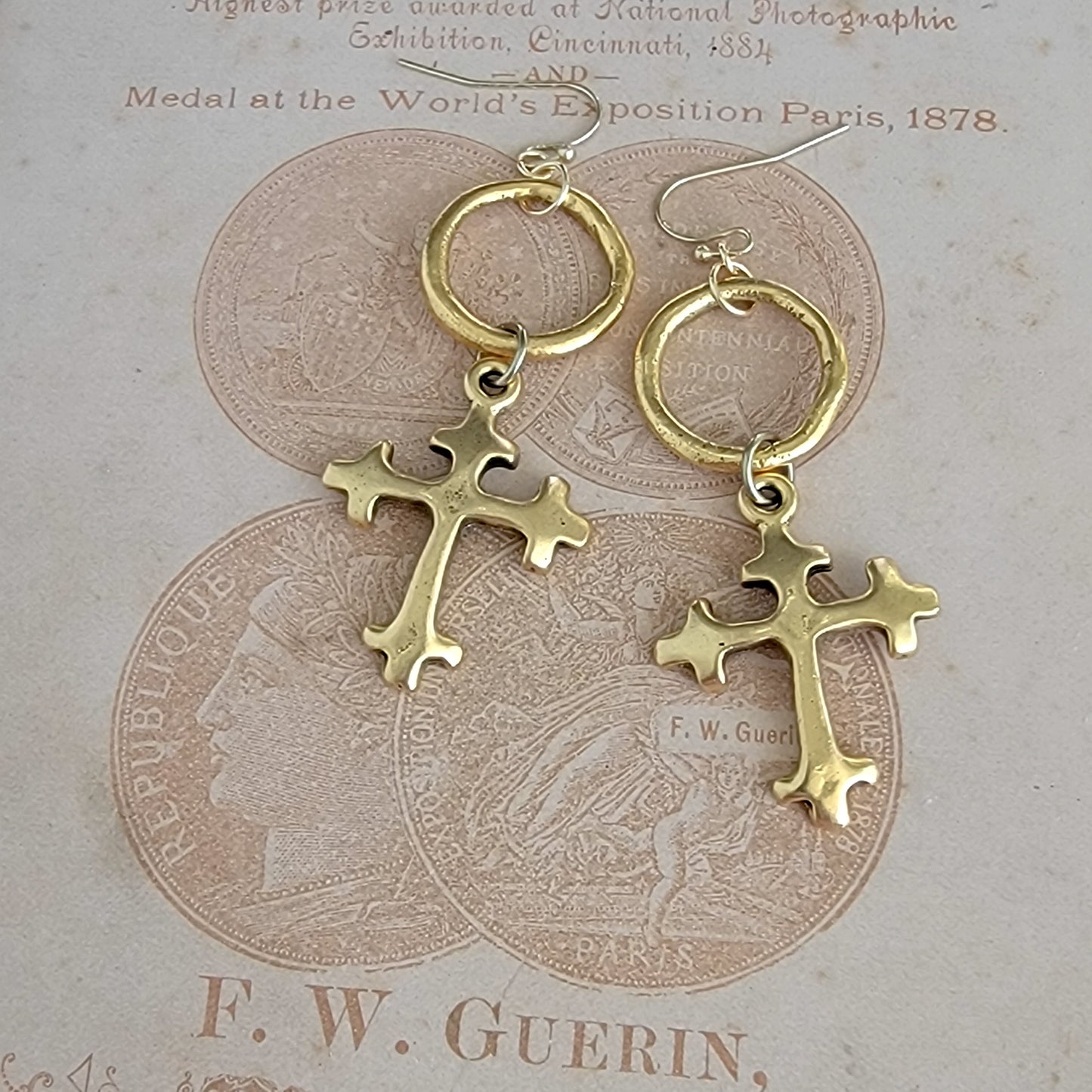 Chunky Gold Cross Dangle Earrings, Nicki Lynn Jewelry 