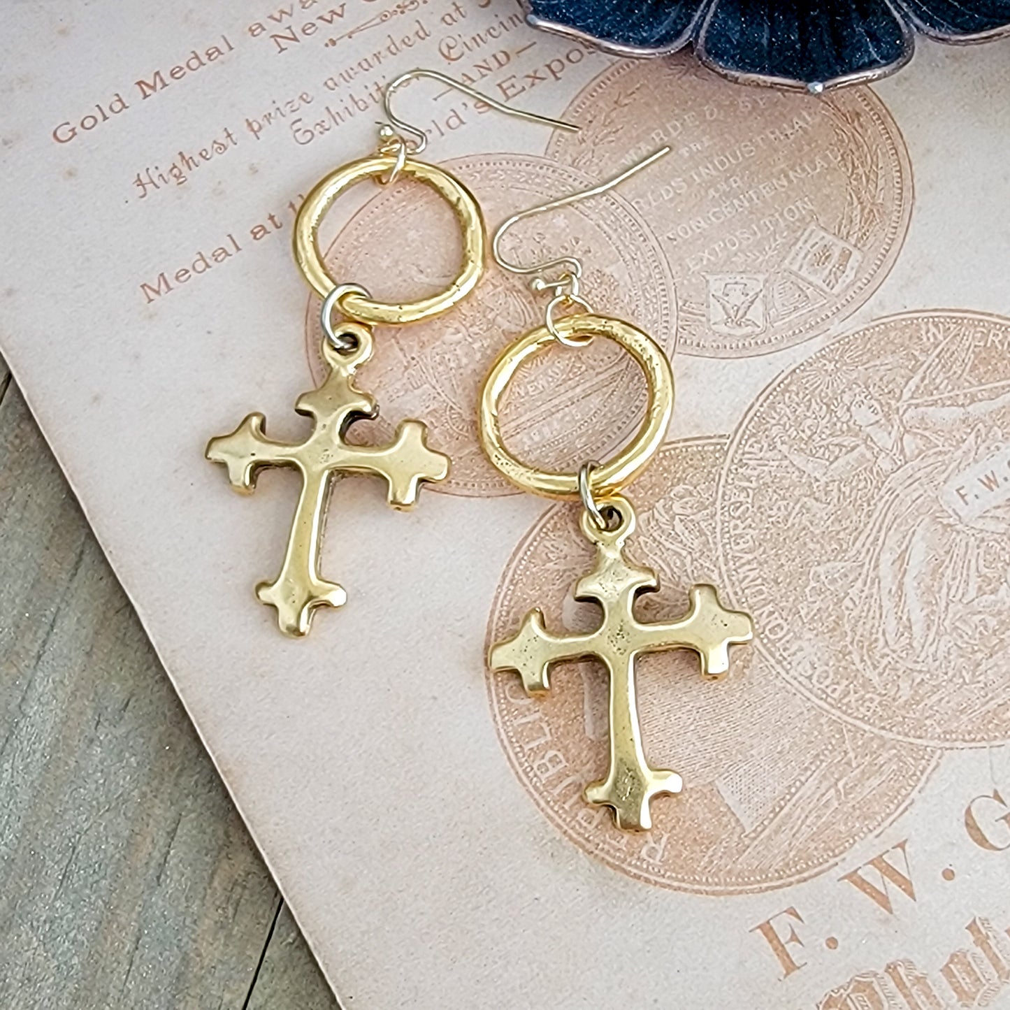 Chunky Gold Cross Dangle Earrings, Nicki Lynn Jewelry 