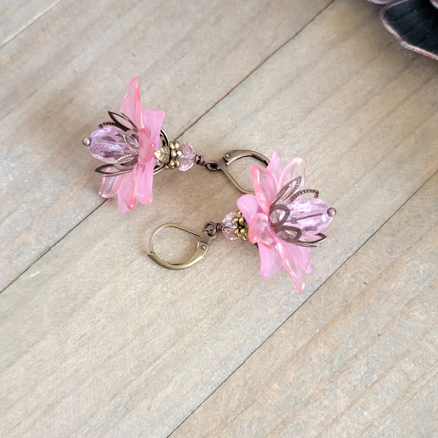 Pink Vintage Style Flower Earrings, Nicki Lynn Jewelry 