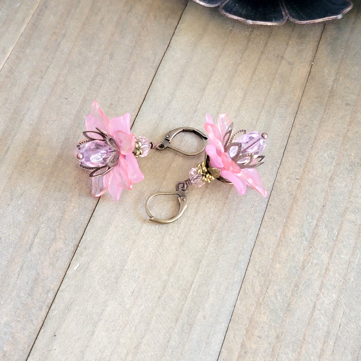 Pink Vintage Style Flower Earrings, Nicki Lynn Jewelry