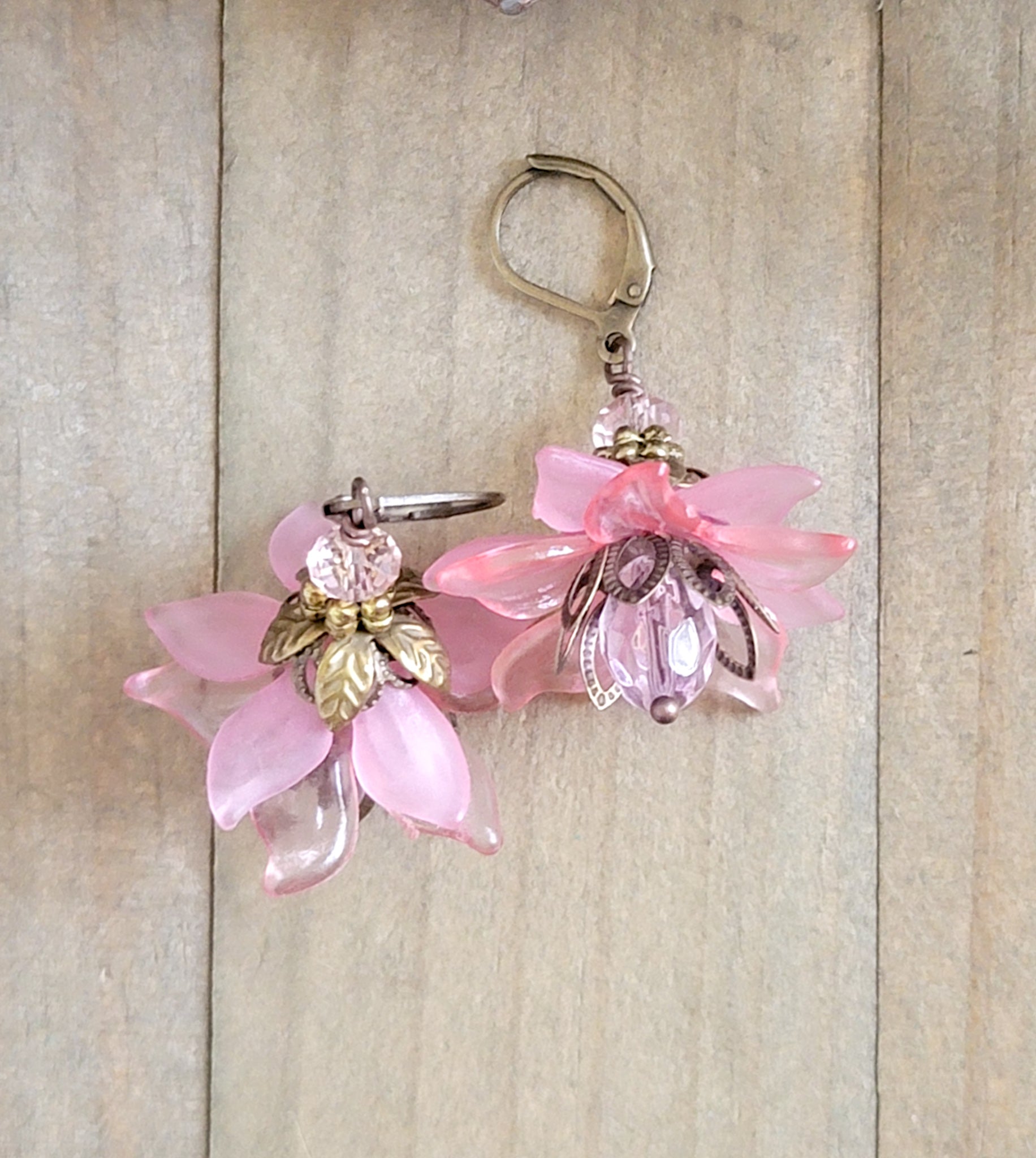 Pink Vintage Style Flower Earrings, Nicki Lynn Jewelry