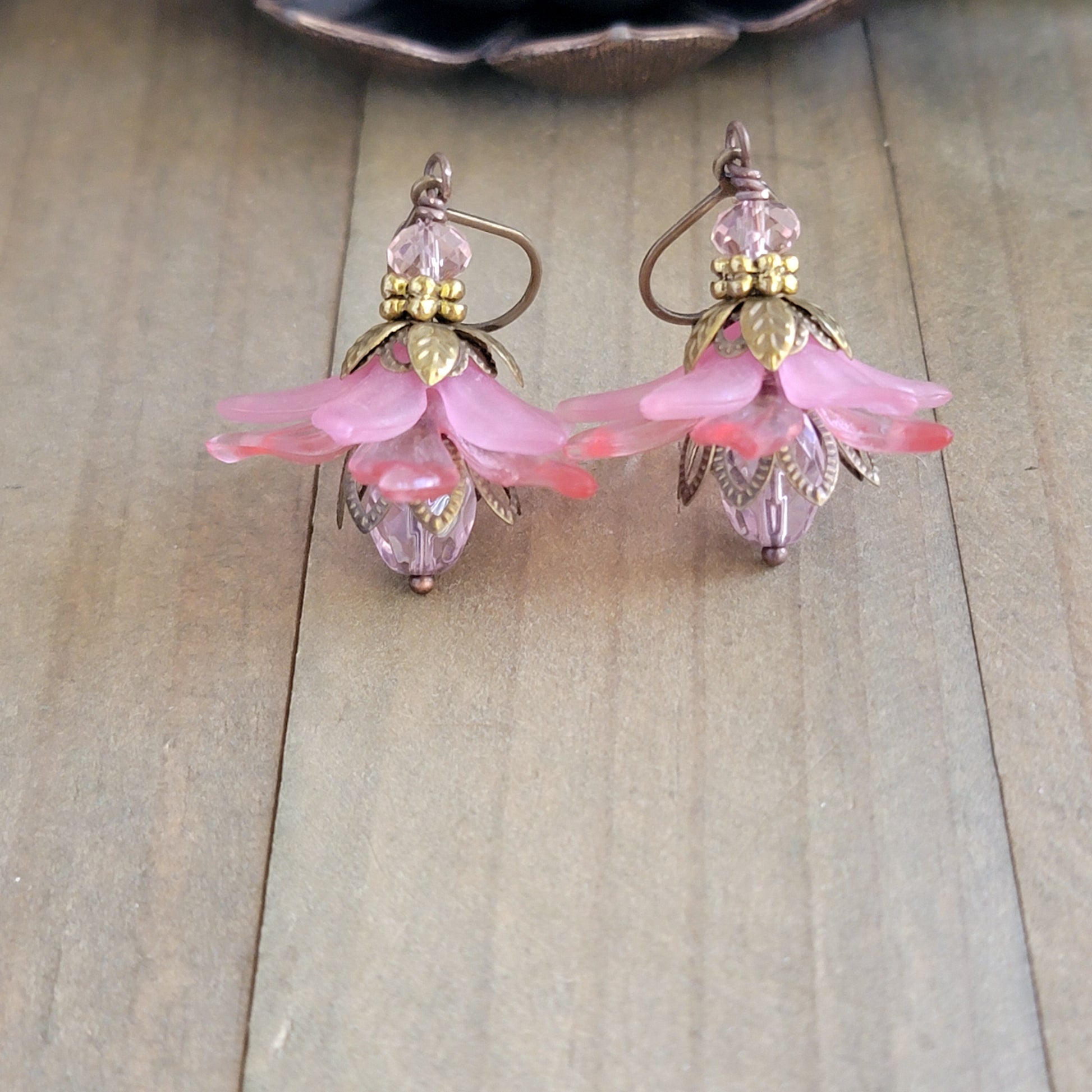 Pink Vintage Style Flower Earrings, Nicki Lynn Jewelry