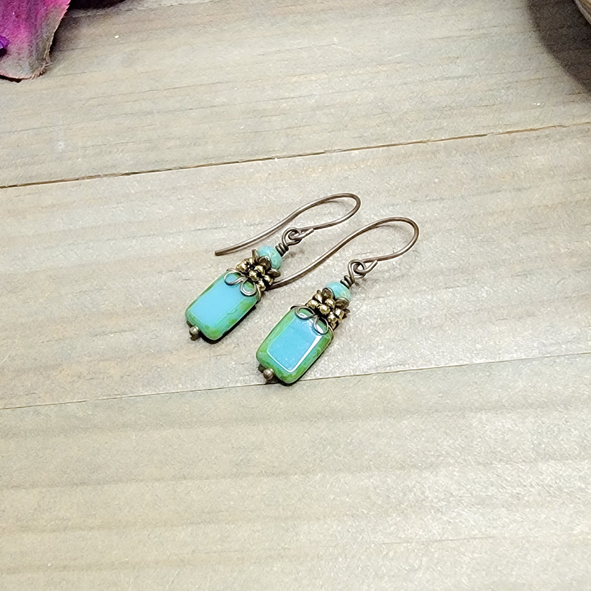 Turquoise Glass Dangle Earrings, Nicki Lynn Jewelry 