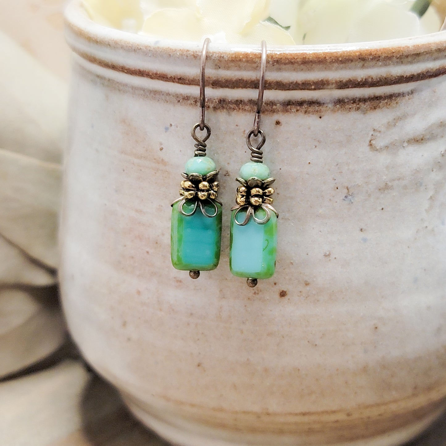 Turquoise Glass Dangle Earrings, Nicki Lynn Jewelry 