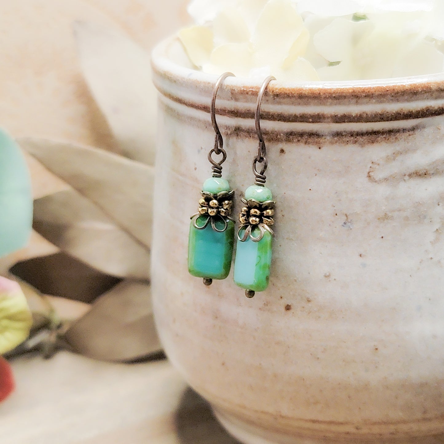 Turquoise Glass Dangle Earrings, Nicki Lynn Jewelry 