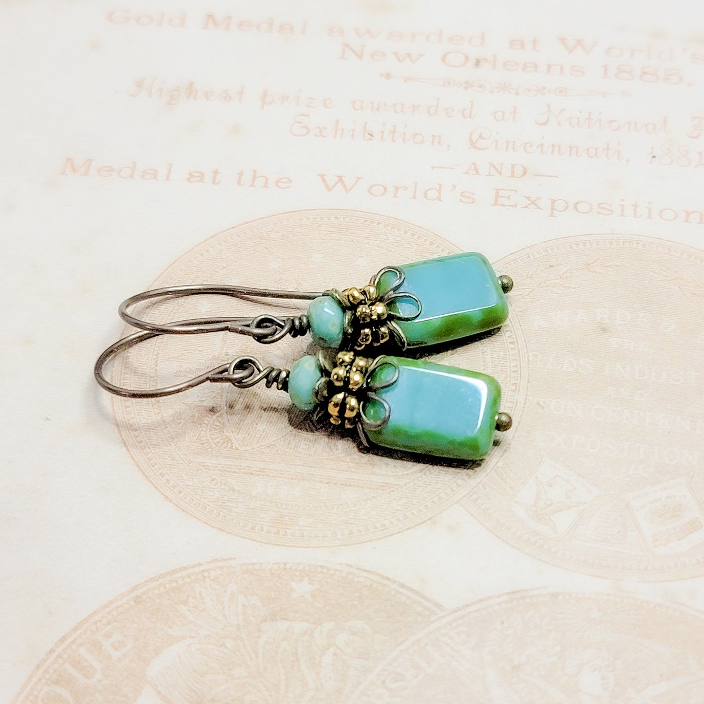 Turquoise Glass Dangle Earrings, Nicki Lynn Jewelry 