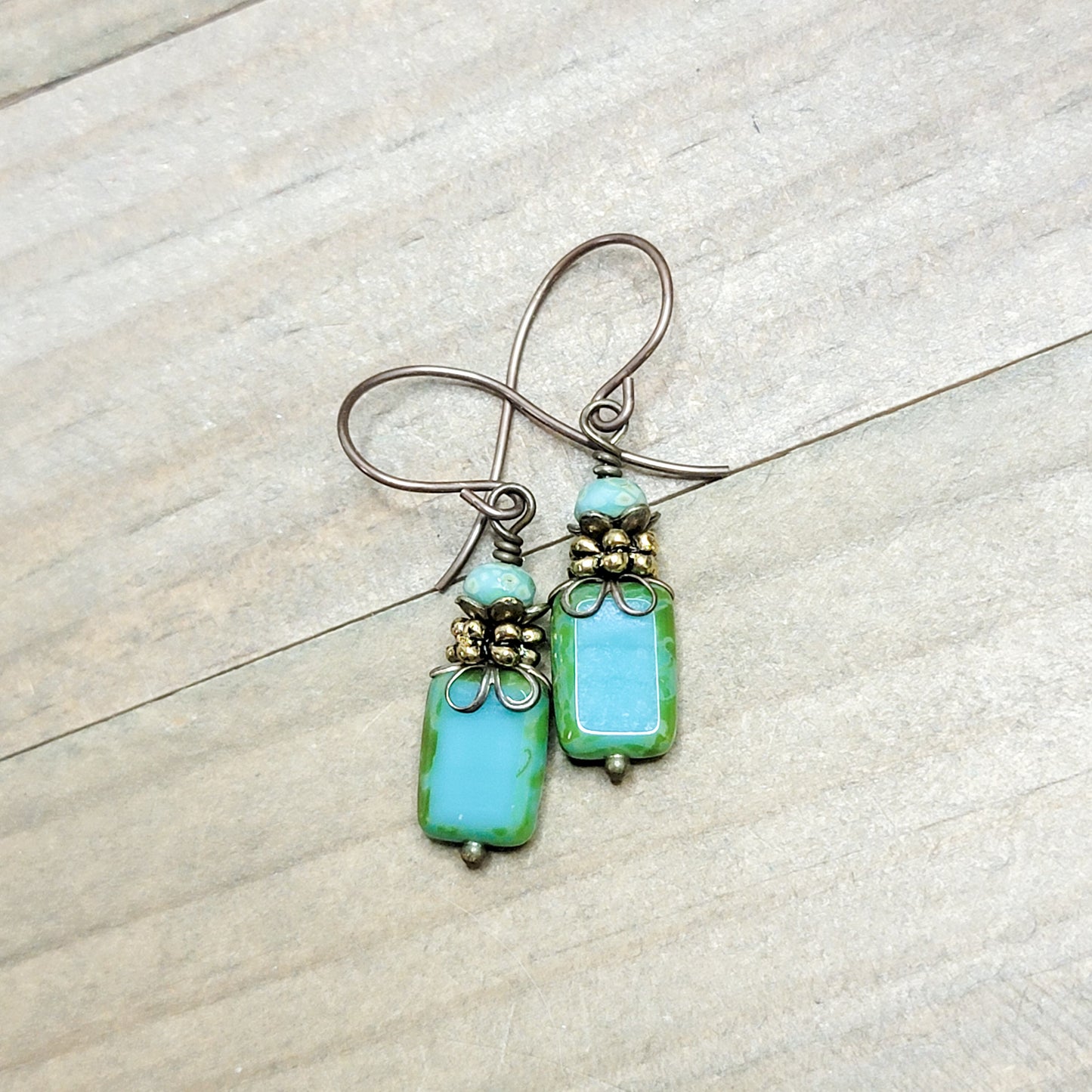 Turquoise Glass Dangle Earrings, Nicki Lynn Jewelry 