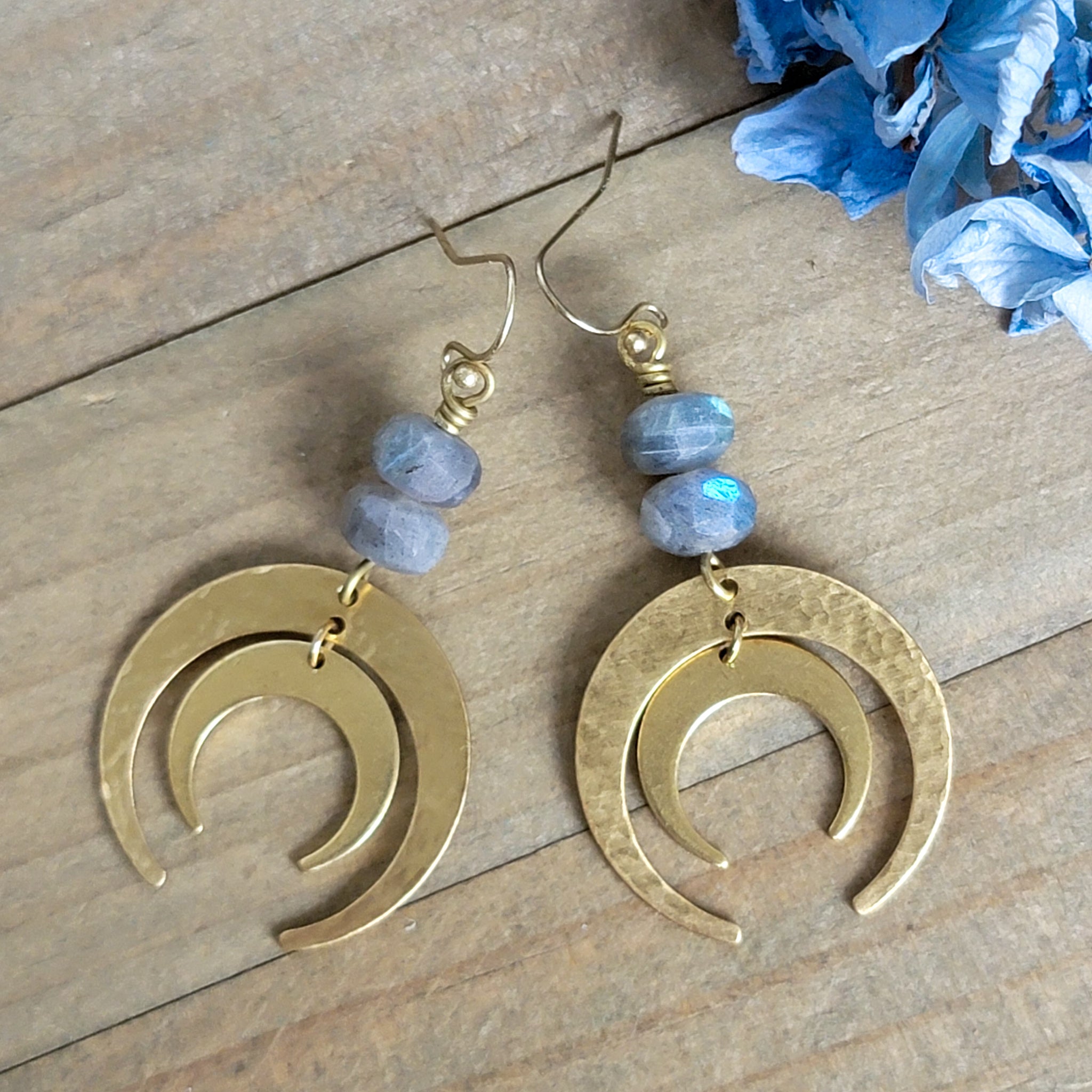 Hand popular Hammered Gold Labradorite Statement Boho Earrings