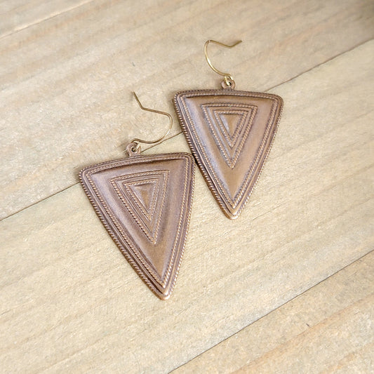 Large Antiqued Brass Triangle Earrings