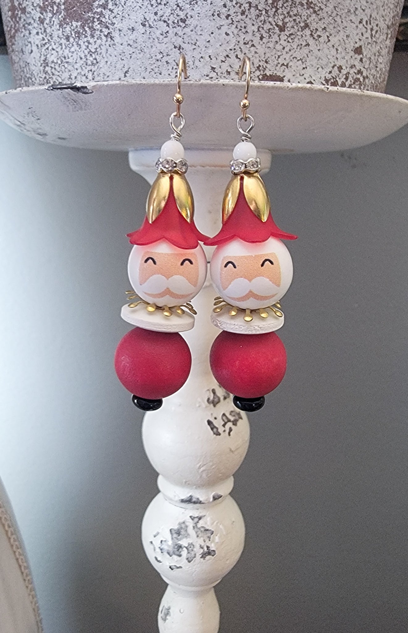 Santa Wood Beaded Earrings, Nicki Lynn Jewelry 