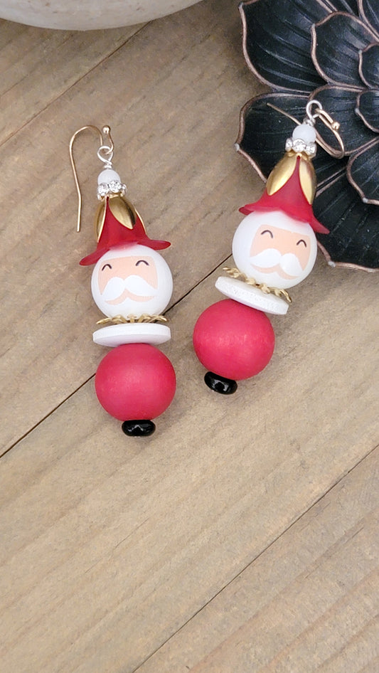 Santa Wood Beaded Earrings, Nicki Lynn Jewelry 