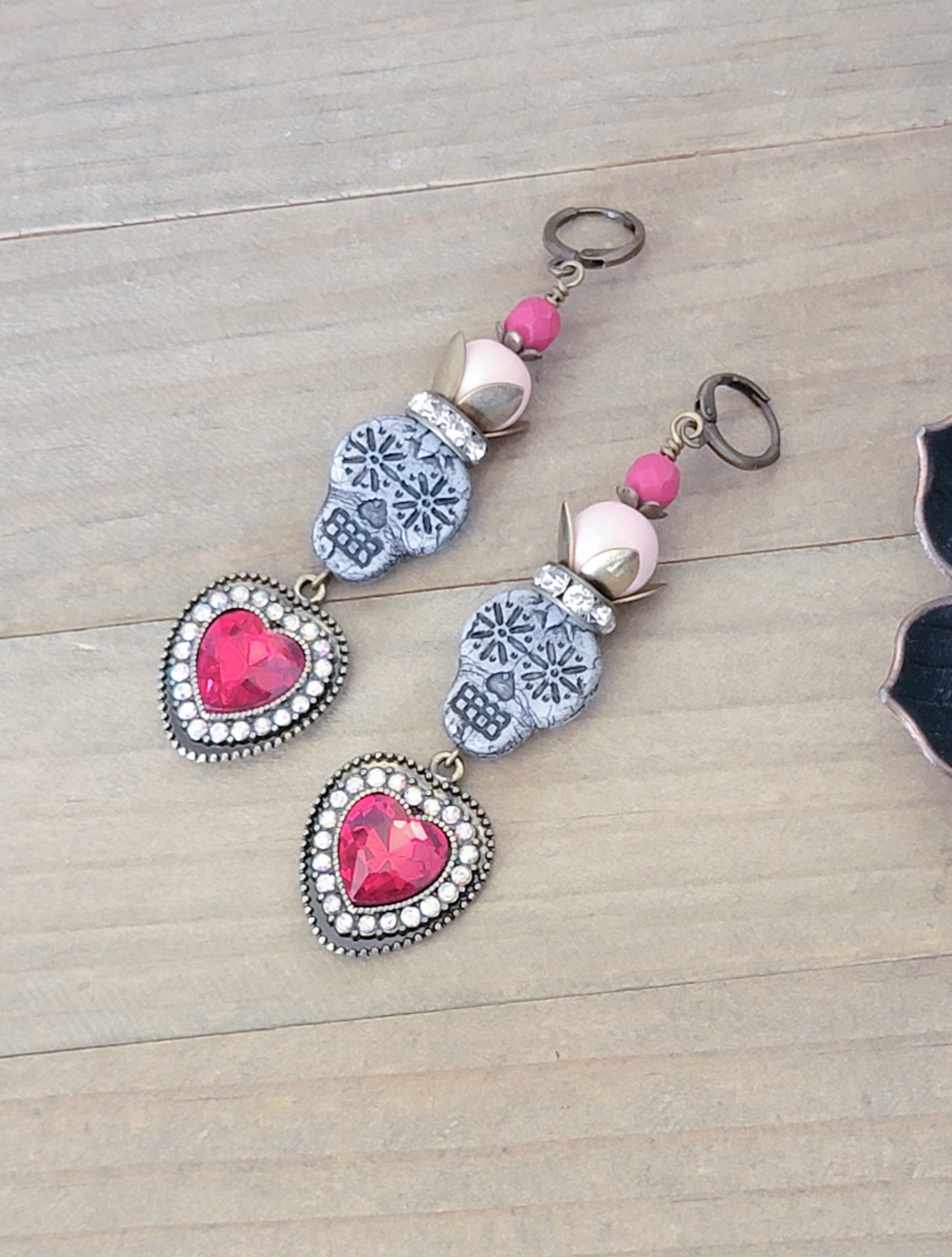 Crystal Pave Skull and Heart Earrings, Nicki Lynn Jewelry 