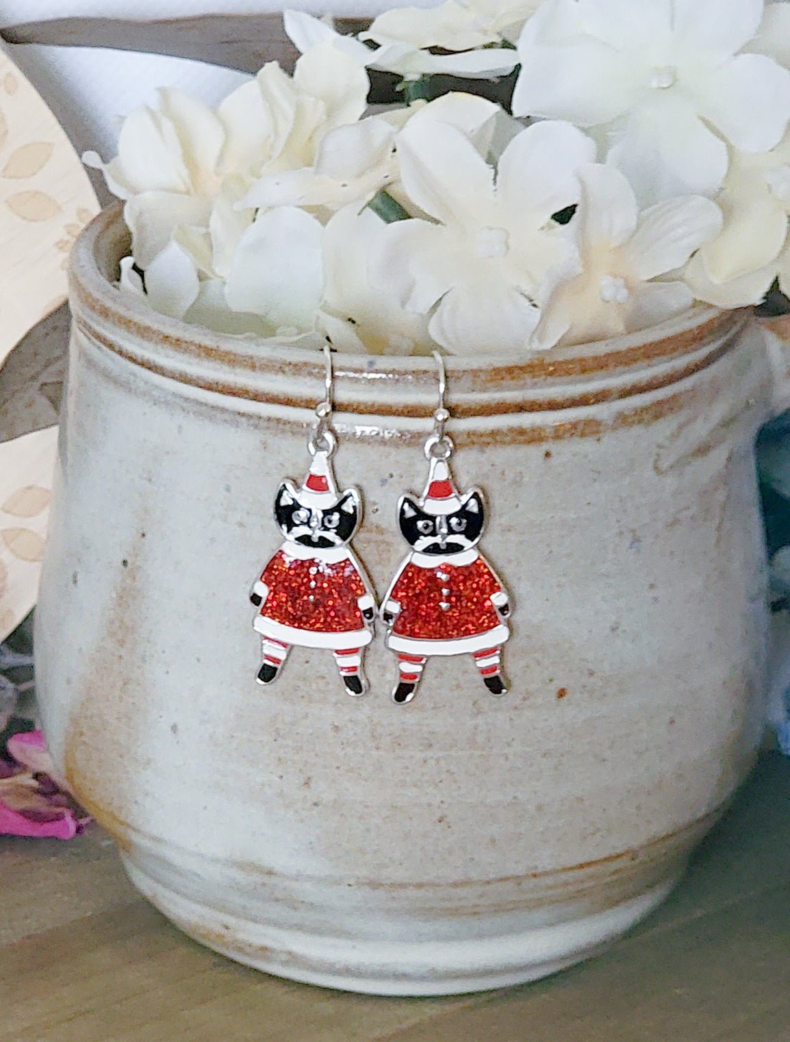 Whimsy Enamel Cat Christmas Earrings - Nicki Lynn Jewelry