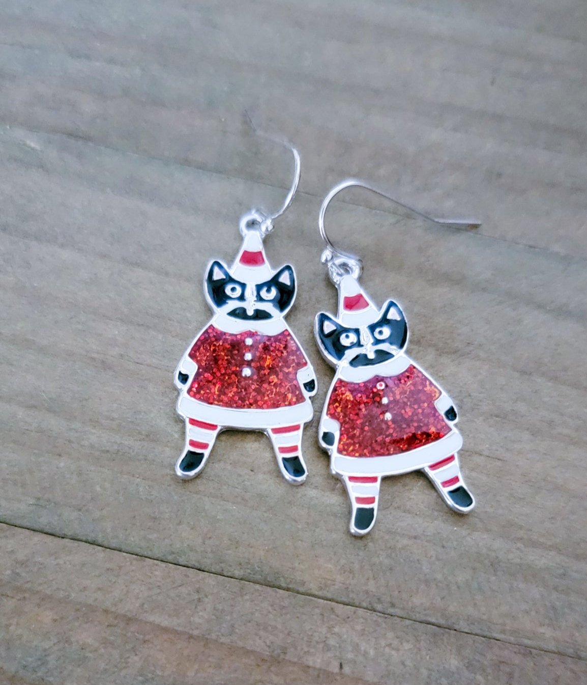 Whimsy Enamel Cat Christmas Earrings - Nicki Lynn Jewelry