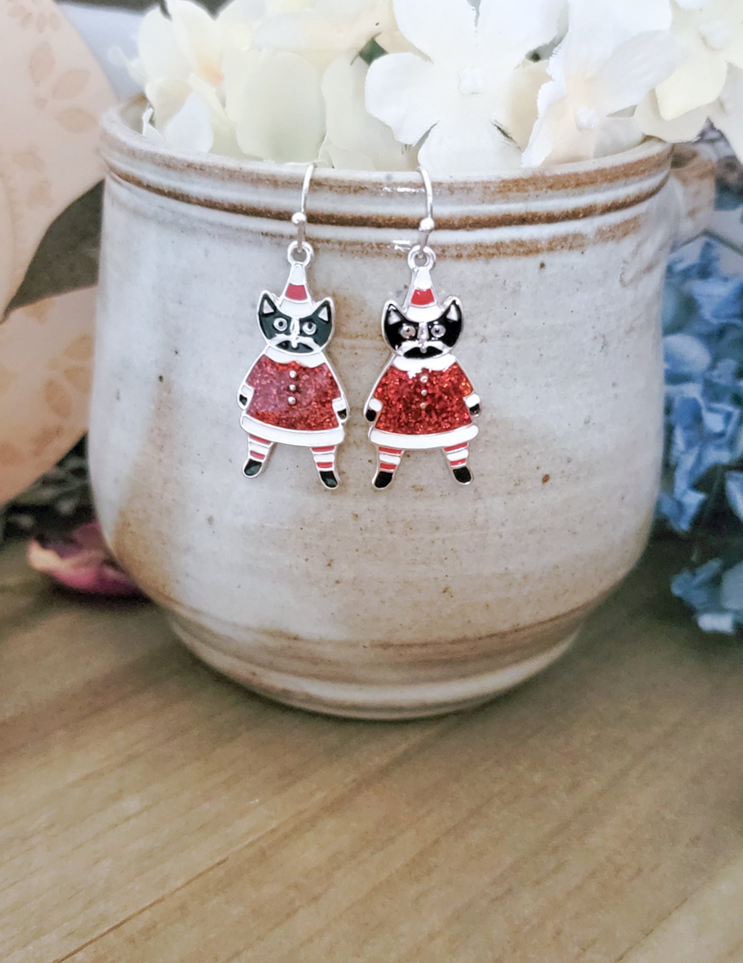 Whimsy Enamel Cat Christmas Earrings - Nicki Lynn Jewelry