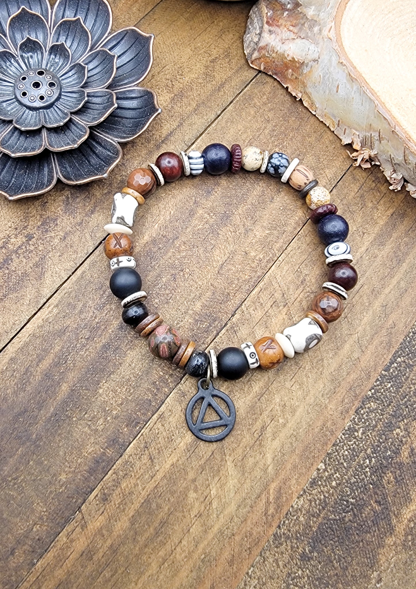 Men's Sobriety Bracelet- AA Mixed Gemstone Bracelet-Nicki Lynn Jewelry