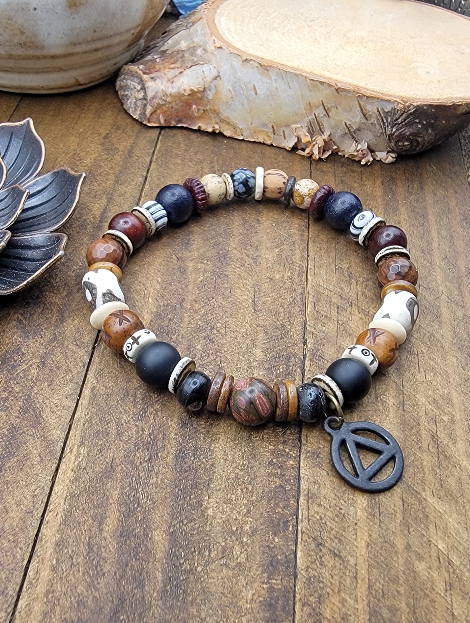 Men's Sobriety Bracelet- AA Mixed Gemstone Bracelet-Nicki Lynn Jewelry