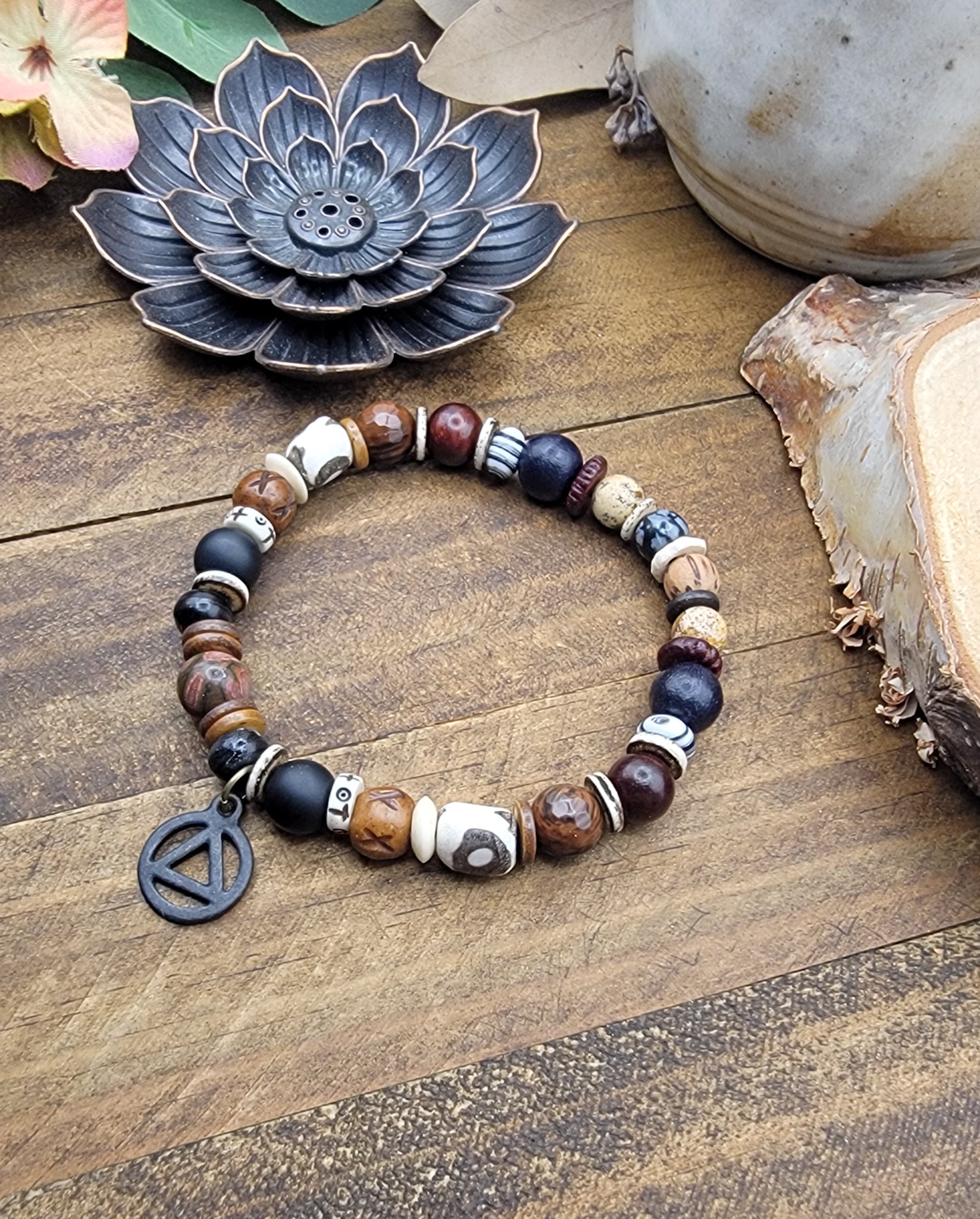 Men's Sobriety Bracelet- AA Mixed Gemstone Bracelet-Nicki Lynn Jewelry