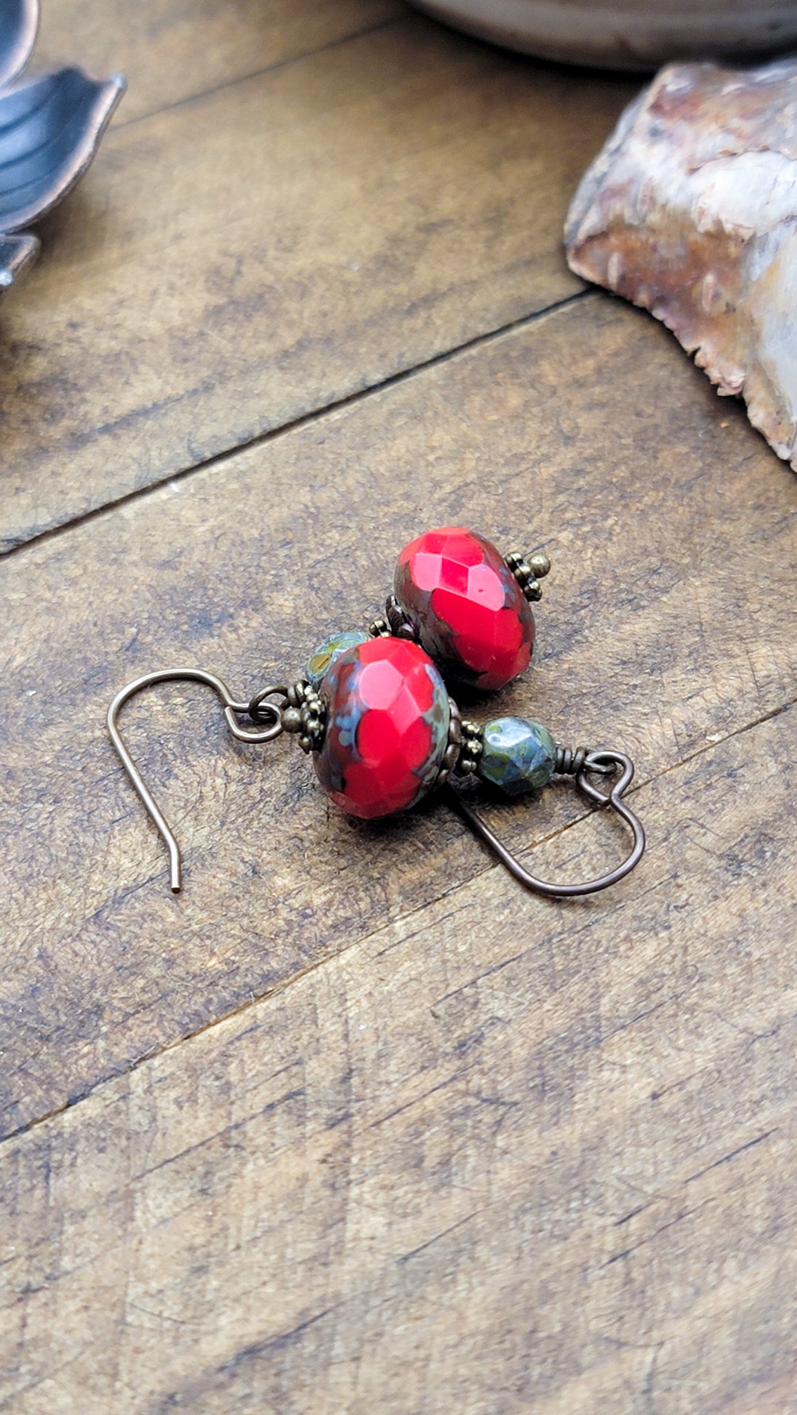 Red Rustic Drop Earrings, Nicki Lynn Jewelry 