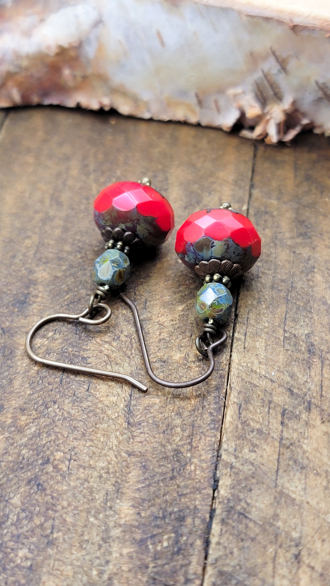 Red Rustic Drop Earrings, Nicki Lynn Jewelry 