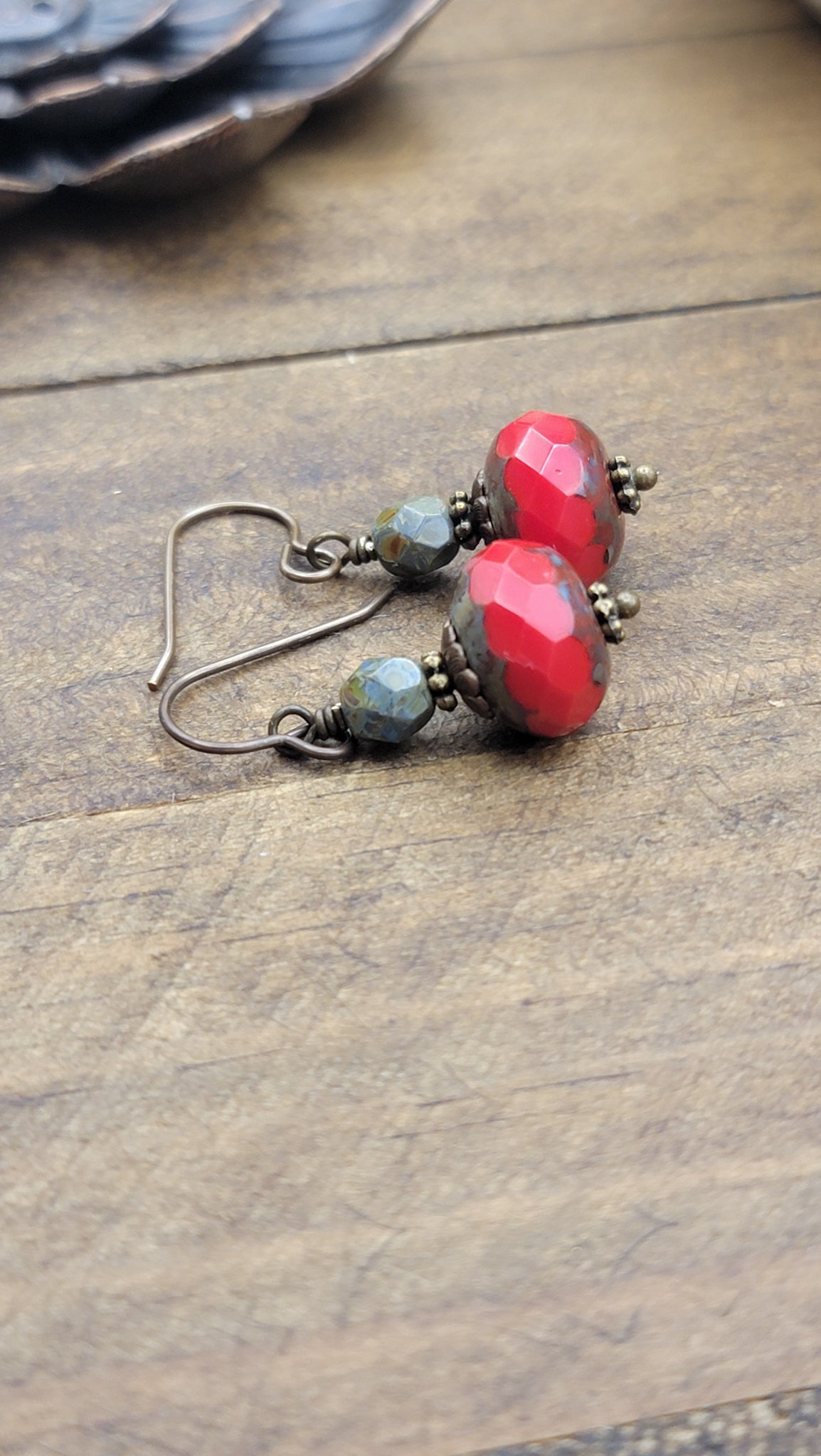 Red Rustic Drop Earrings, Nicki Lynn Jewelry 