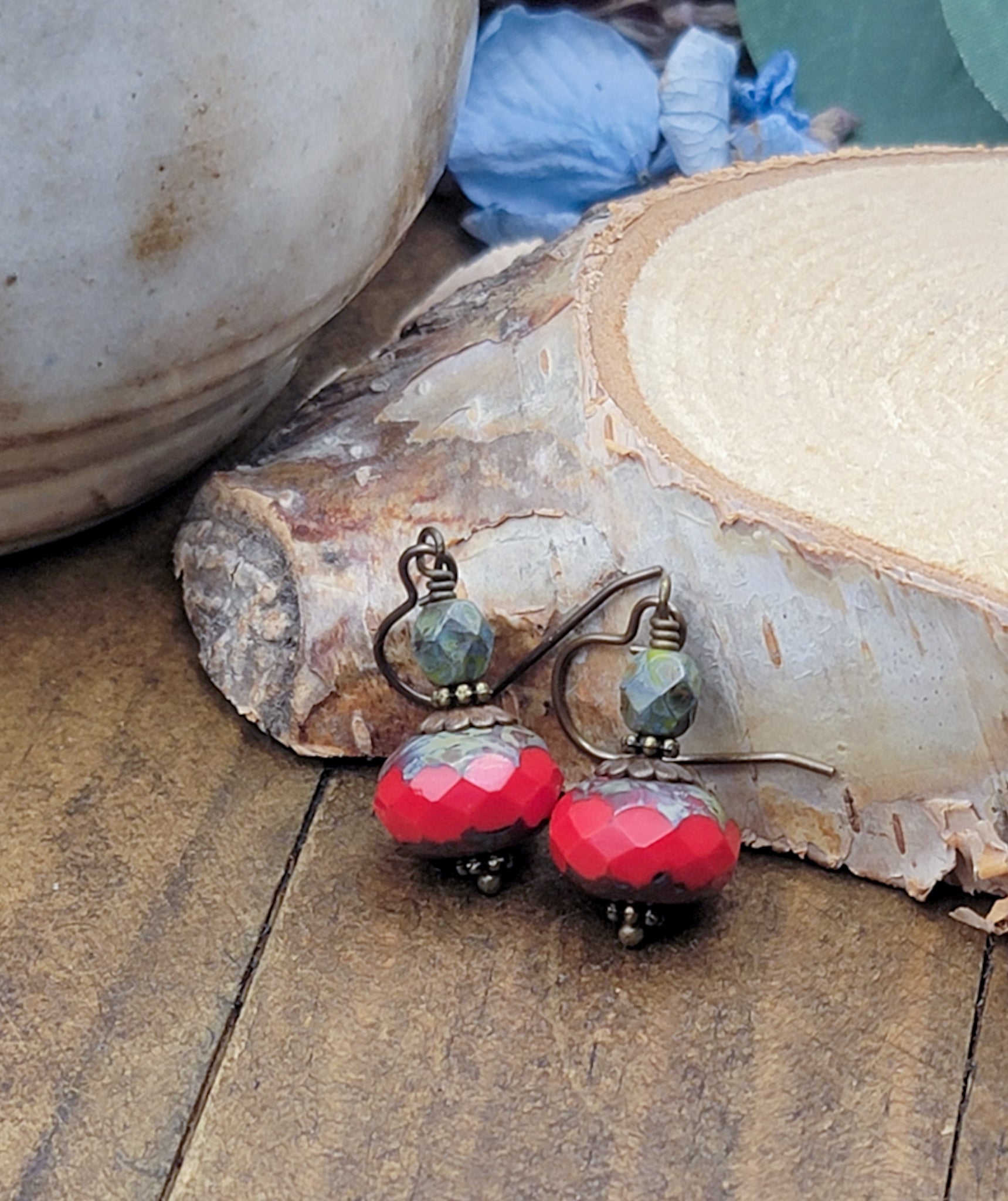 Red Rustic Drop Earrings, Nicki Lynn Jewelry 