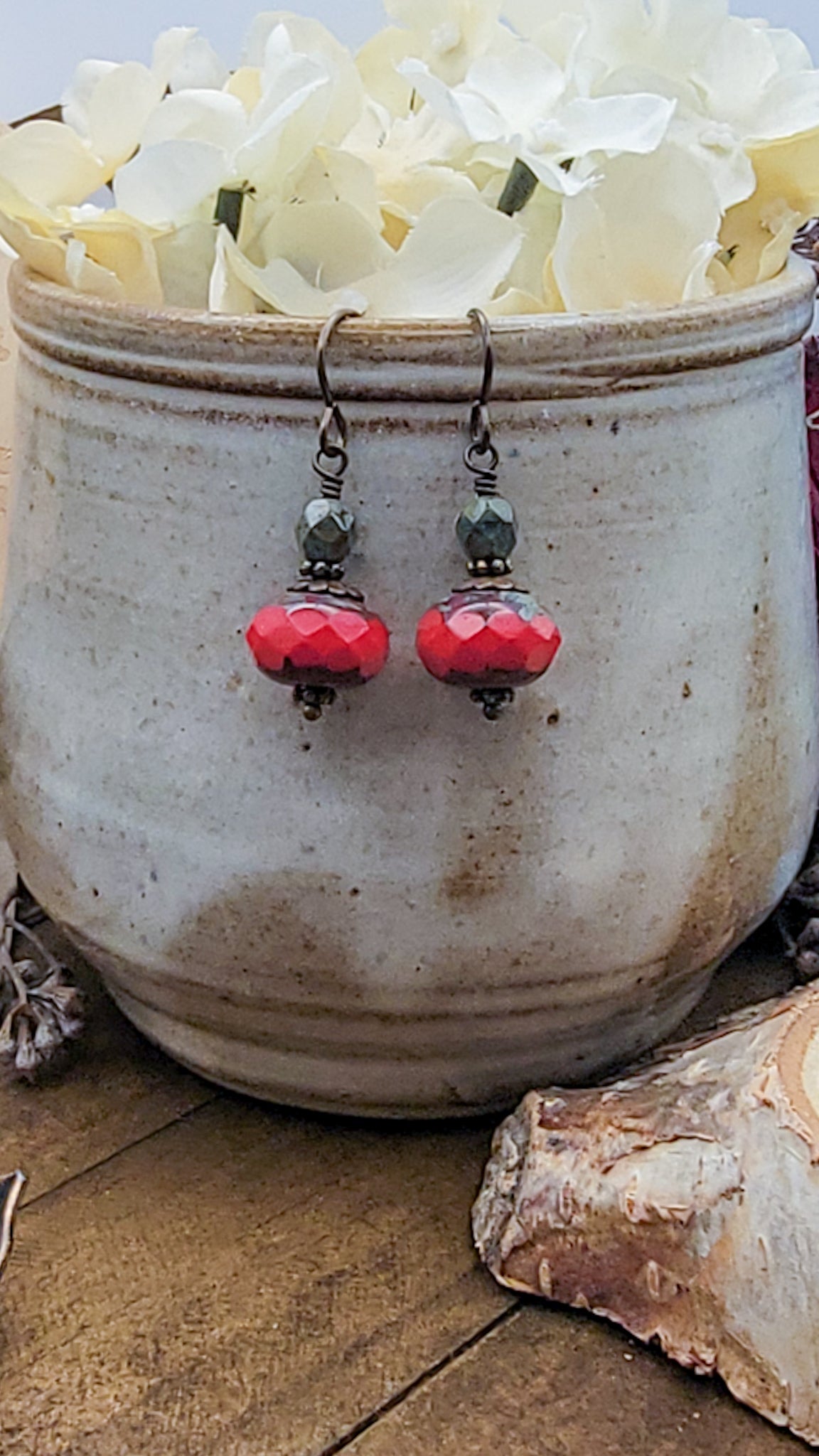 Red Rustic Drop Earrings, Nicki Lynn Jewelry 