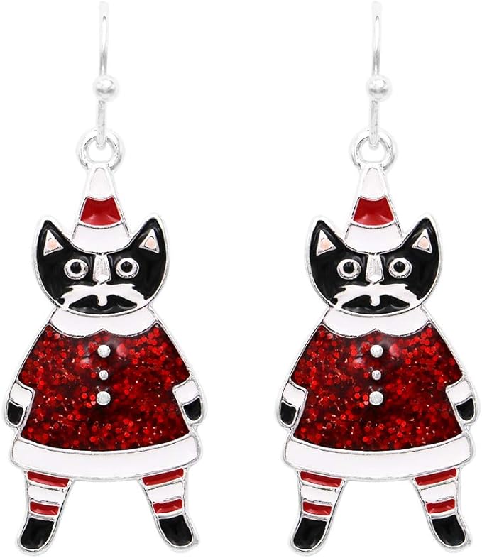 Whimsy Enamel Cat Christmas Earrings - Nicki Lynn Jewelry