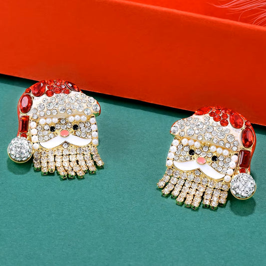 Santa Face  Pave Crystal Stud Earrings-Red/White, Nicki Lynn Jewelry 