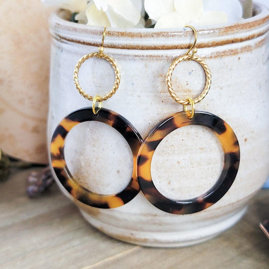 Black and Gold Acrylic Hoop Statement Earrings