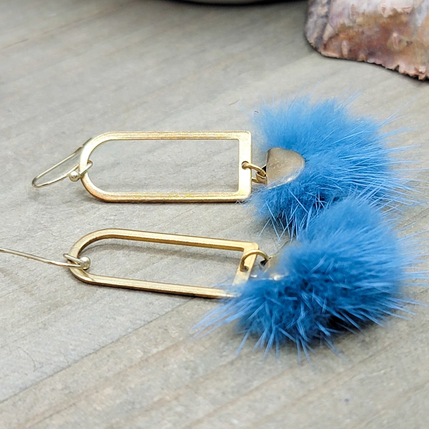 light blue colour wool pom pom dangle earrings ref j19 - Conscious Crafties