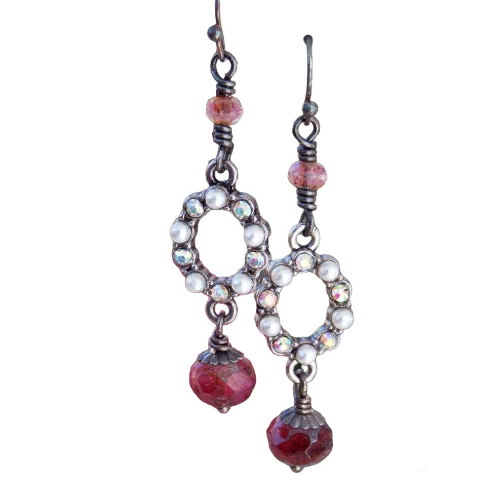 Burgundy Czech Bead and Crystal Pearl Earrings - Nicki Lynn Jewelry