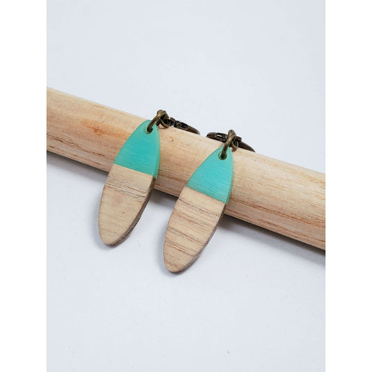 Turquoise Resin and Walnut Wood Earrings - Nicki Lynn Jewelry